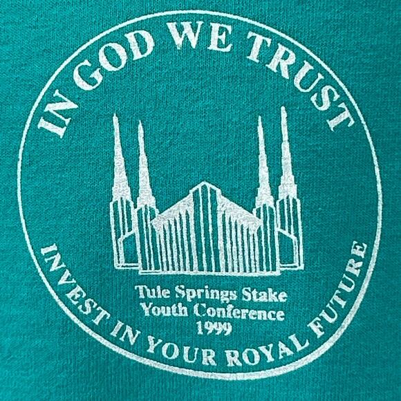 Vintage 90s Tule Springs Stake Youth Conference T Shirt Mormon LDS Green L Large - Picture 5 of 8